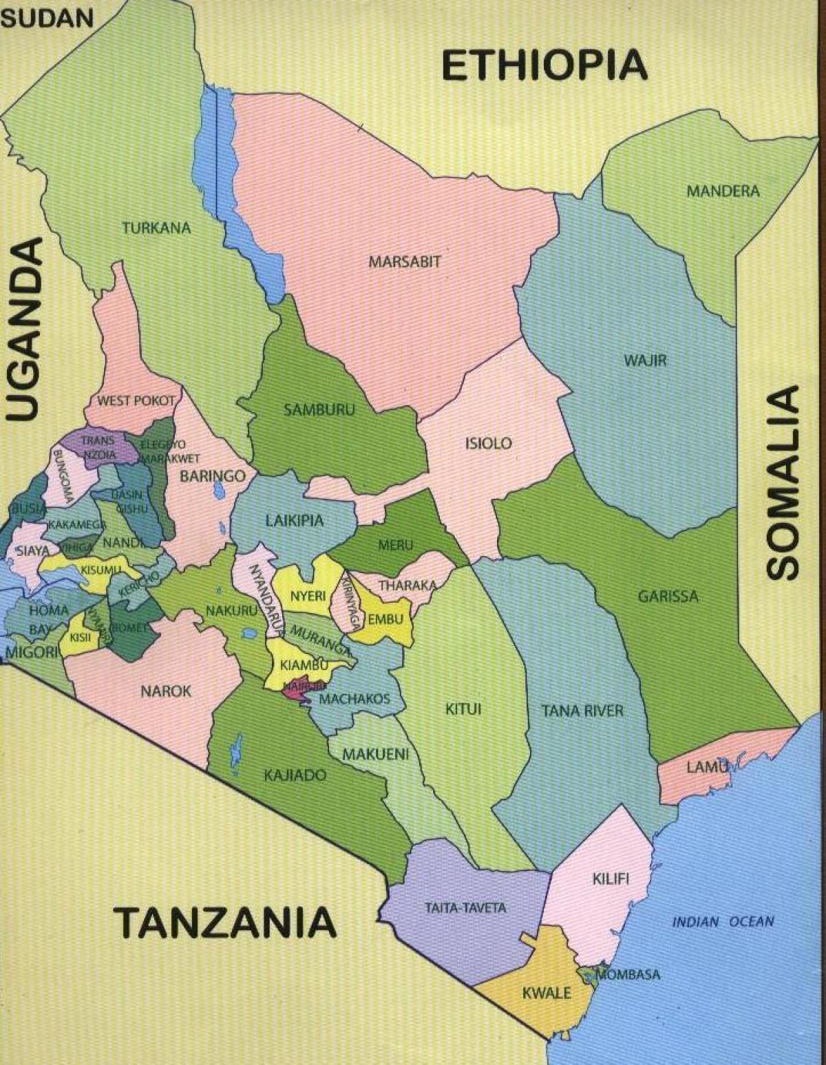 nieuwe kaart van Kenia provincies