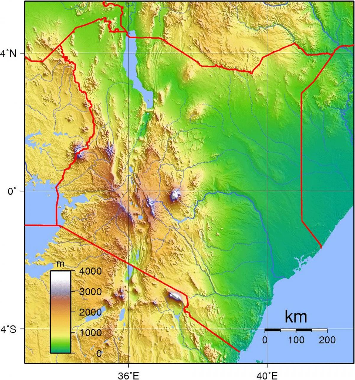 Kenia hoogte kaart