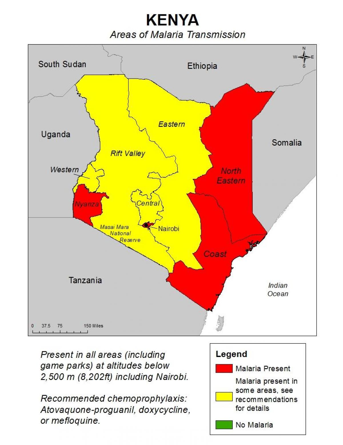 kaart van Kenia malaria