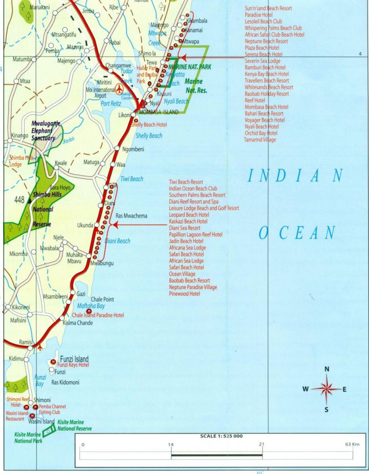 kaart van de kust van Kenia