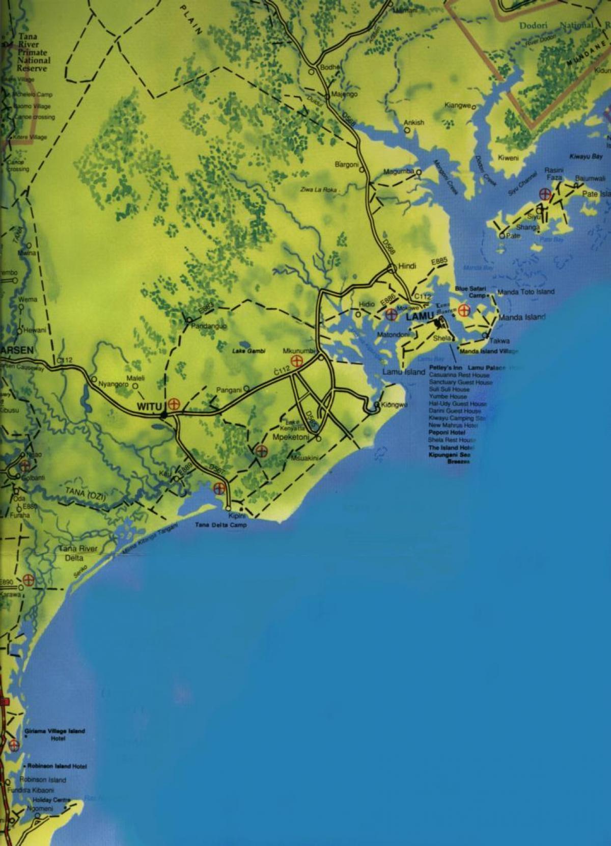 kaart van zuid-kust van Kenia
