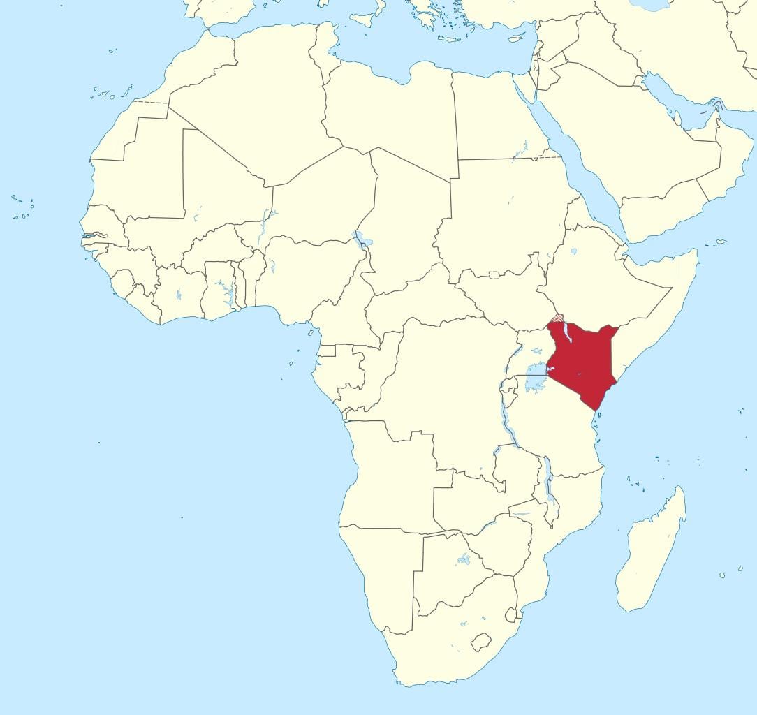kaart van afrika met Kenia gemarkeerd