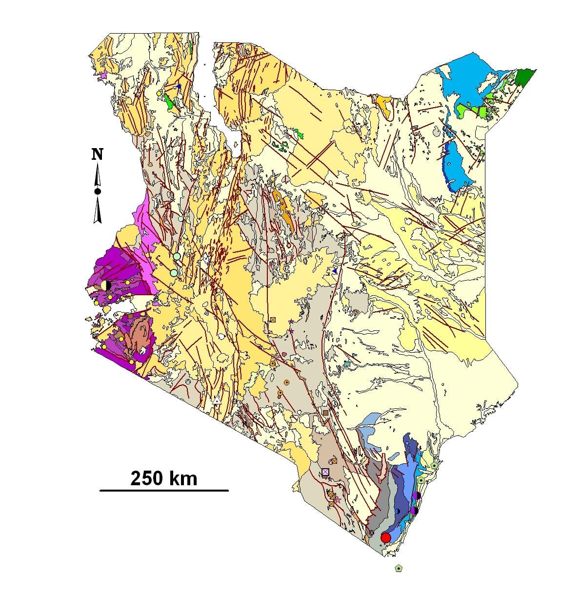 kaart van Kenia minerale bronnen