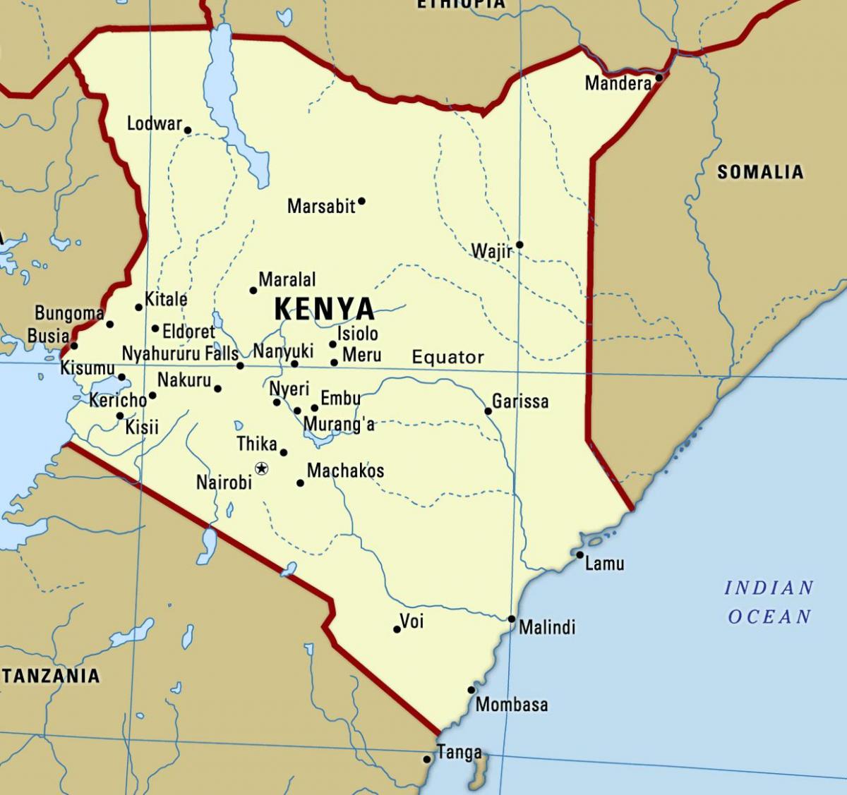 kaart van Kenia met steden