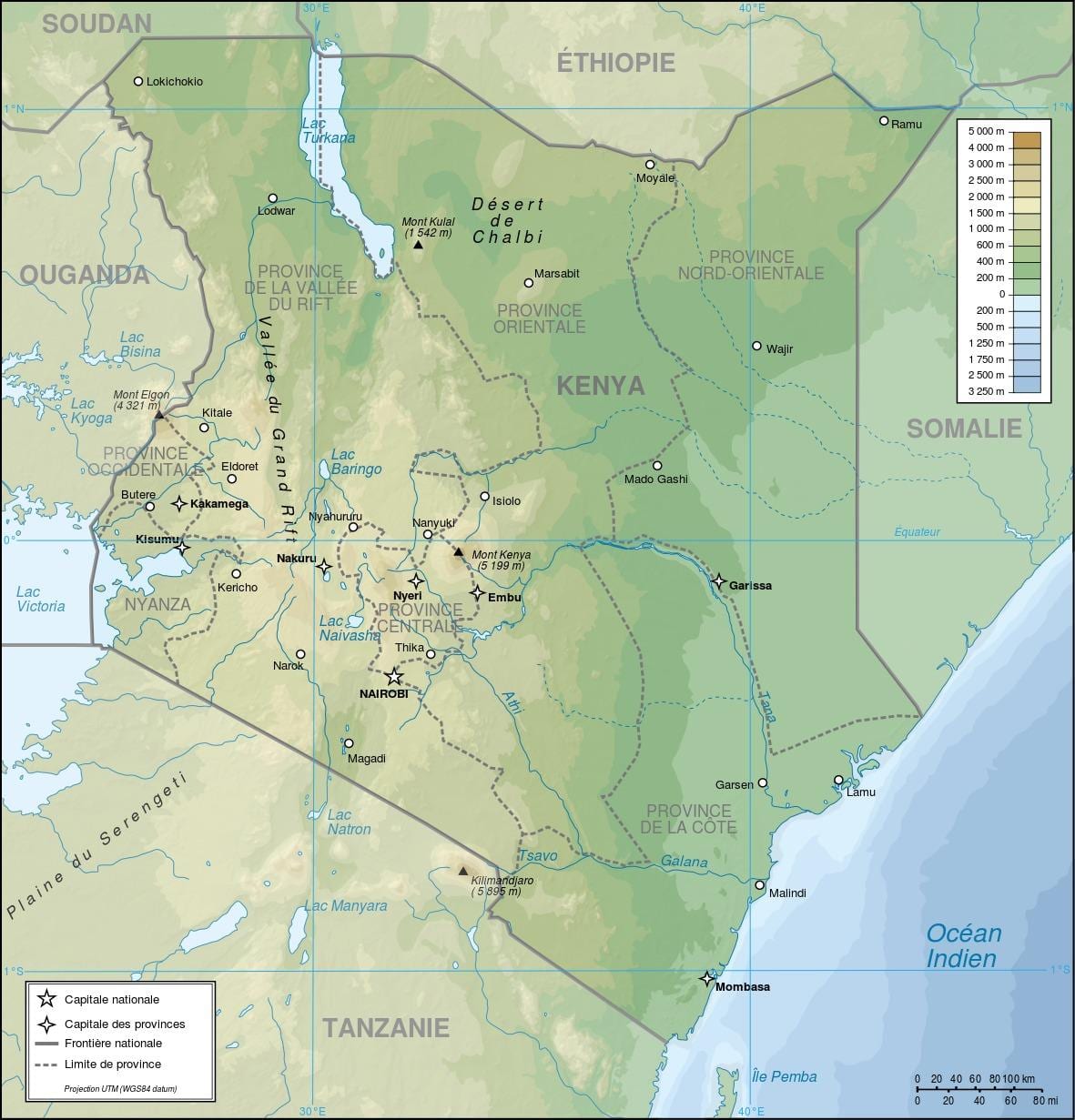 Kenia-kaart in relief