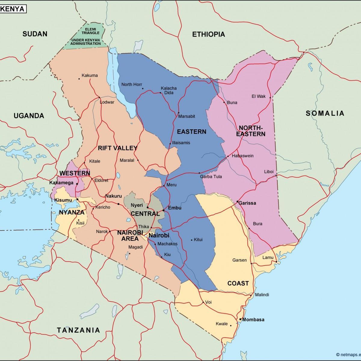 kaart van de politieke kaart van Kenia