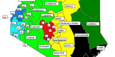 Kaart van 47 provincies in Kenia 
